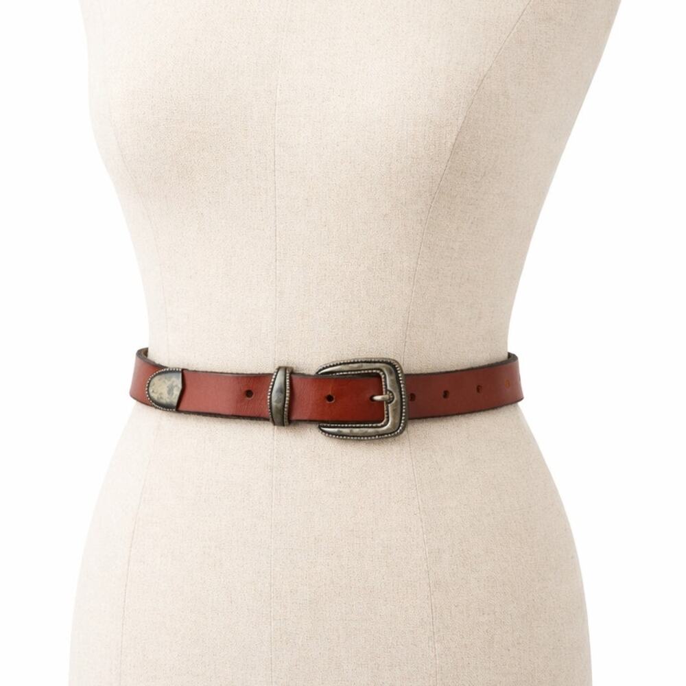 Vintage Hide & Seek Brown Leather Western Belt Women Size 34 Bronze Tone Buckle